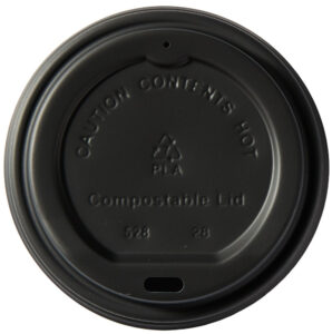Coffee, tea and hot chocolate takeaway drink lids manufactured from CPLA.