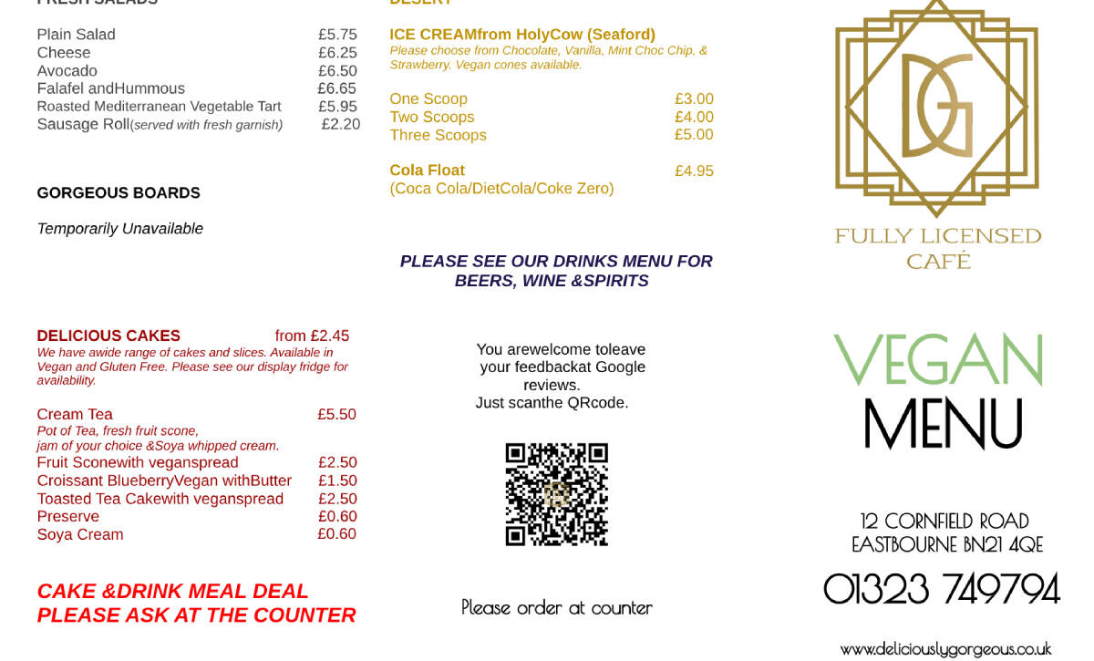 Deliciously Gorgeous vegan menu JUNE 1st page